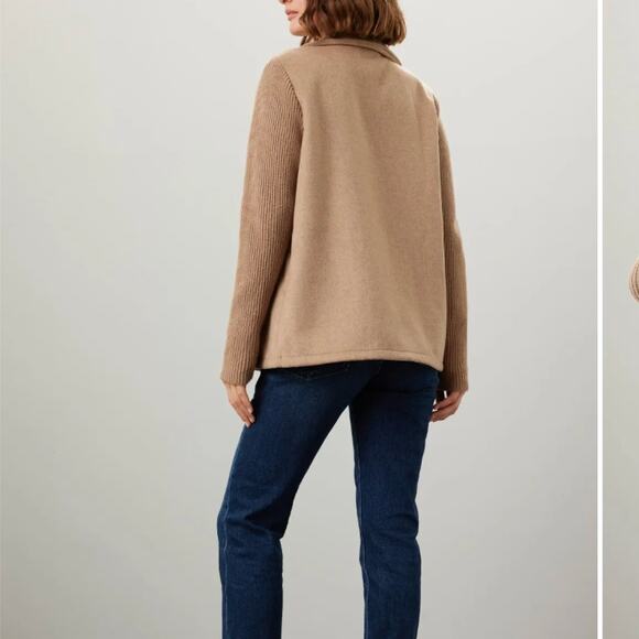 Splendid Camel Double Breasted Sweater Jacket MEDIUM Felted Boxy Coat Wool $178 - Picture 2 of 12